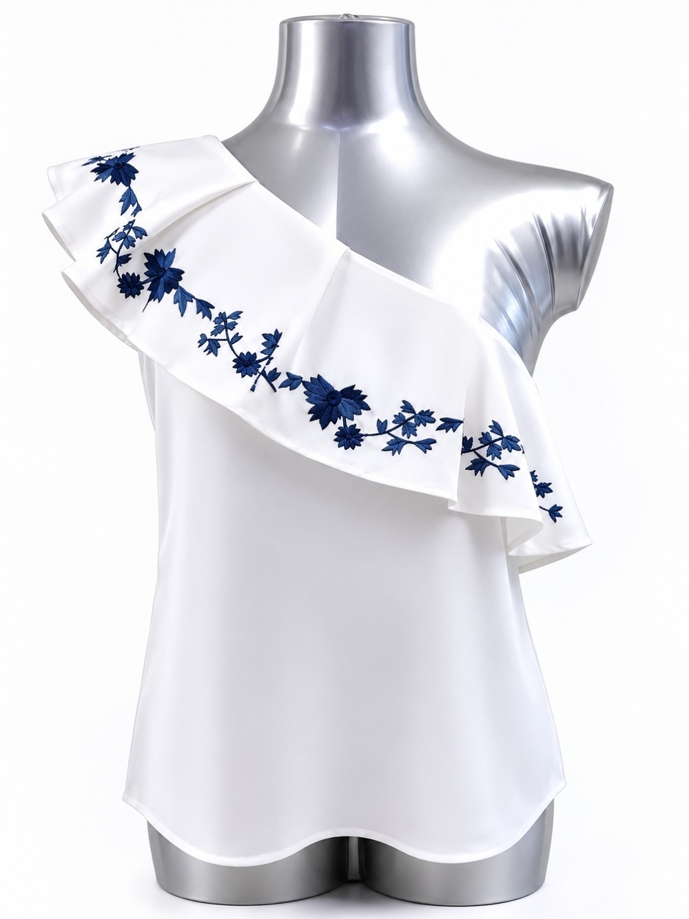 Anthropologie  Chloe Oliver One-Shoulder Embroidered Boho Blouse Large EUC - Picture 2 of 7